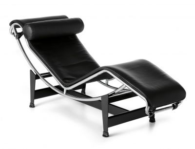 Schwarze Leder Chaise Longue mit verstellbarer Liegefläche und Nackenrolle von Cassina.